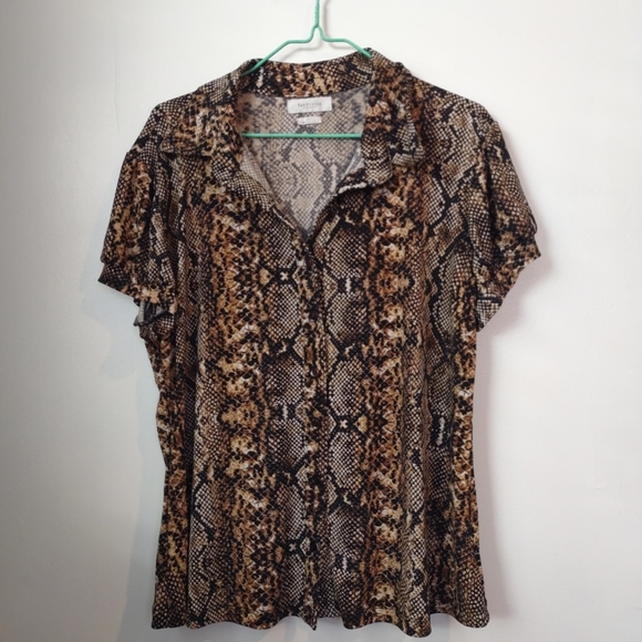 VanHeusen Snakeskin Print Women's Top Short Sleeves Collared Buttons Sz Large - Picture 10 of 12
